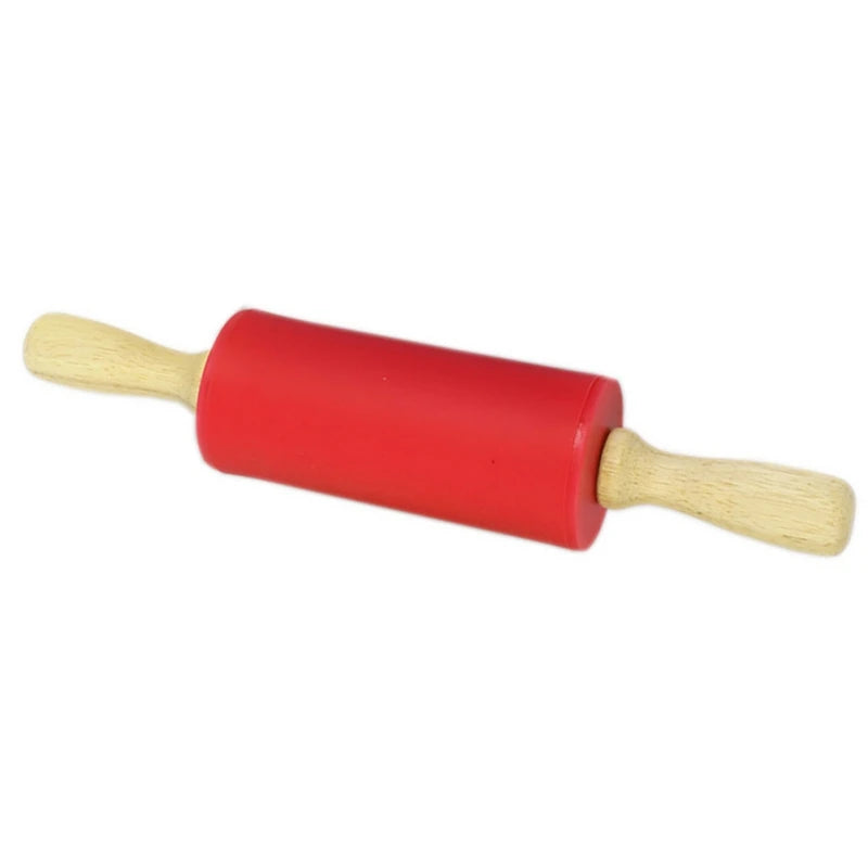 Rolo de massa de silicone antiaderente, alça de madeira, rolo de farinha para massa, cozinha, ferramenta de cozimento para massa de biscoito