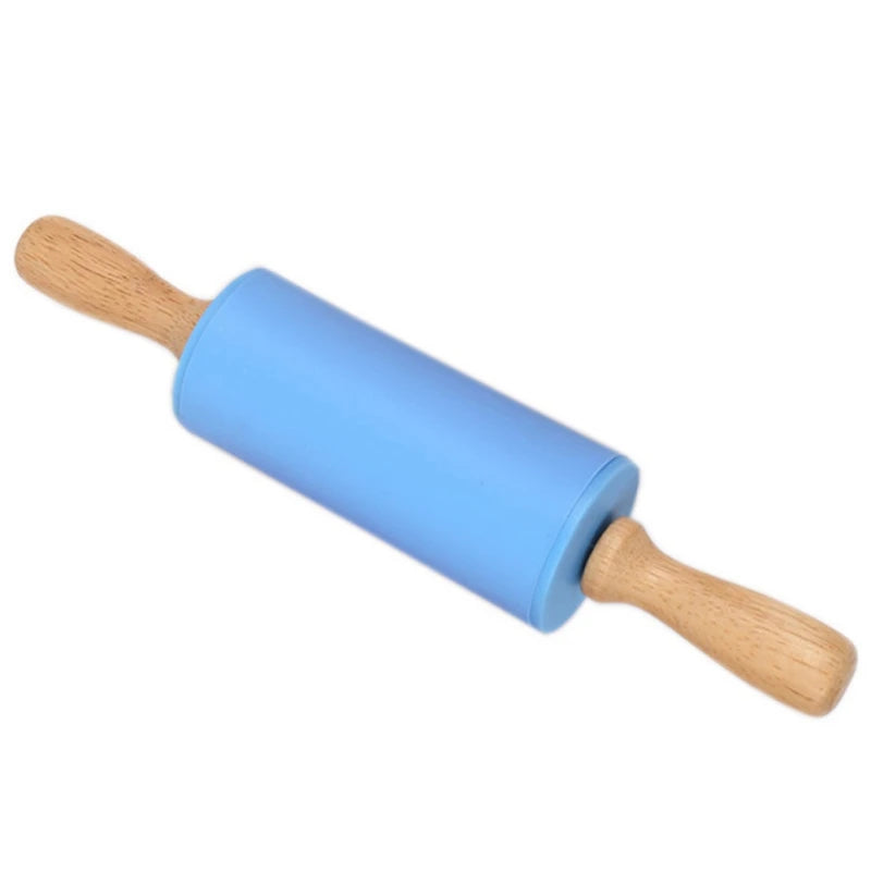 Rolo de massa de silicone antiaderente, alça de madeira, rolo de farinha para massa, cozinha, ferramenta de cozimento para massa de biscoito