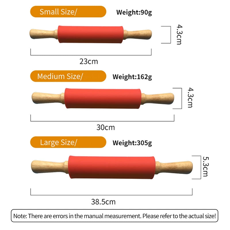 Rolo de massa de silicone antiaderente, alça de madeira, rolo de farinha para massa, cozinha, ferramenta de cozimento para massa de biscoito