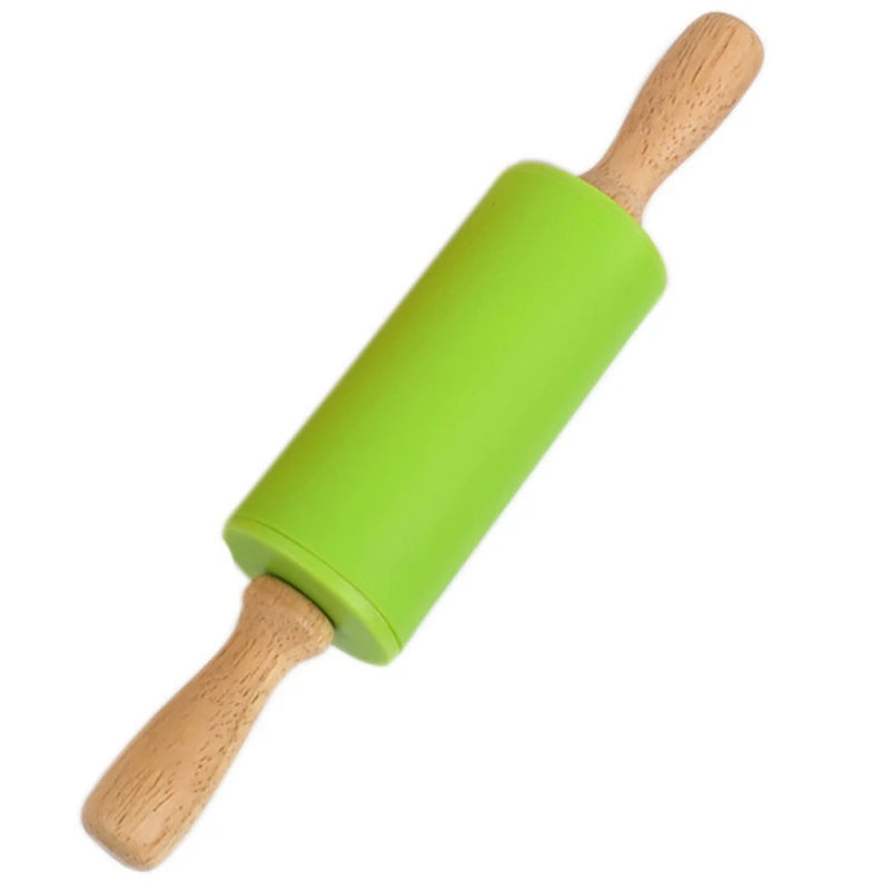 Rolo de massa de silicone antiaderente, alça de madeira, rolo de farinha para massa, cozinha, ferramenta de cozimento para massa de biscoito