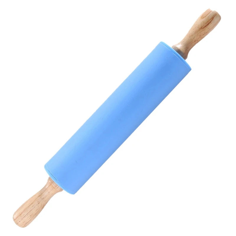 Rolo de massa de silicone antiaderente, alça de madeira, rolo de farinha para massa, cozinha, ferramenta de cozimento para massa de biscoito