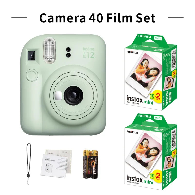 Original fujifilm instax mini 12 câmera instantânea com 20 folhas mini filme de papel câmera alça de ombro saco acessórios terno