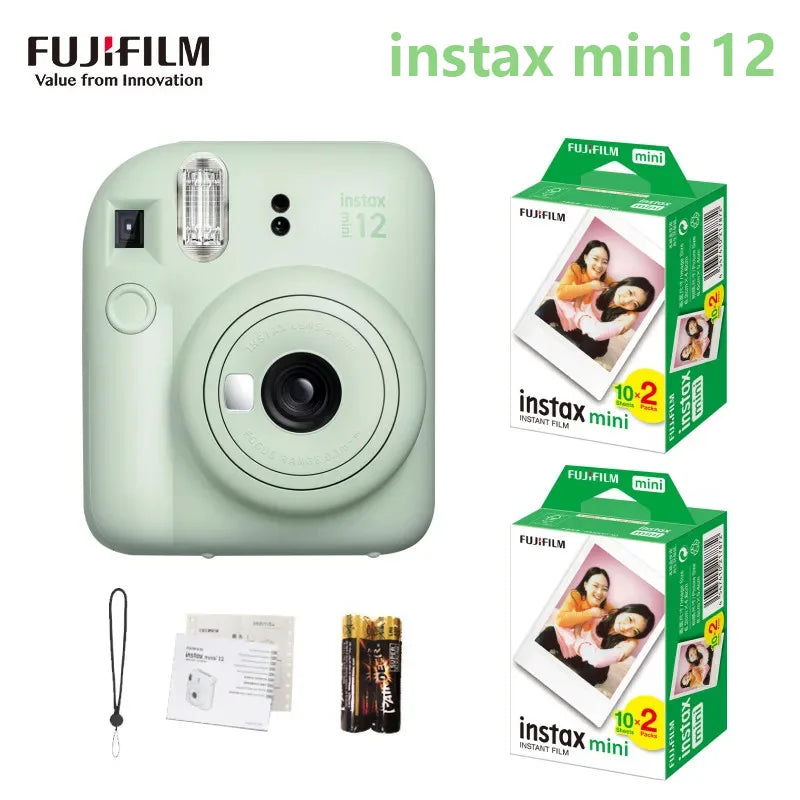 Original fujifilm instax mini 12 câmera instantânea com 20 folhas mini filme de papel câmera alça de ombro saco acessórios terno