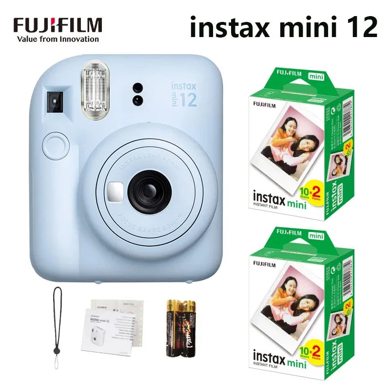 Original fujifilm instax mini 12 câmera instantânea com 20 folhas mini filme de papel câmera alça de ombro saco acessórios terno