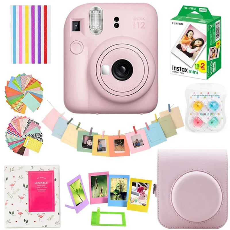 Original fujifilm instax mini 12 câmera instantânea com 20 folhas mini filme de papel câmera alça de ombro saco acessórios terno