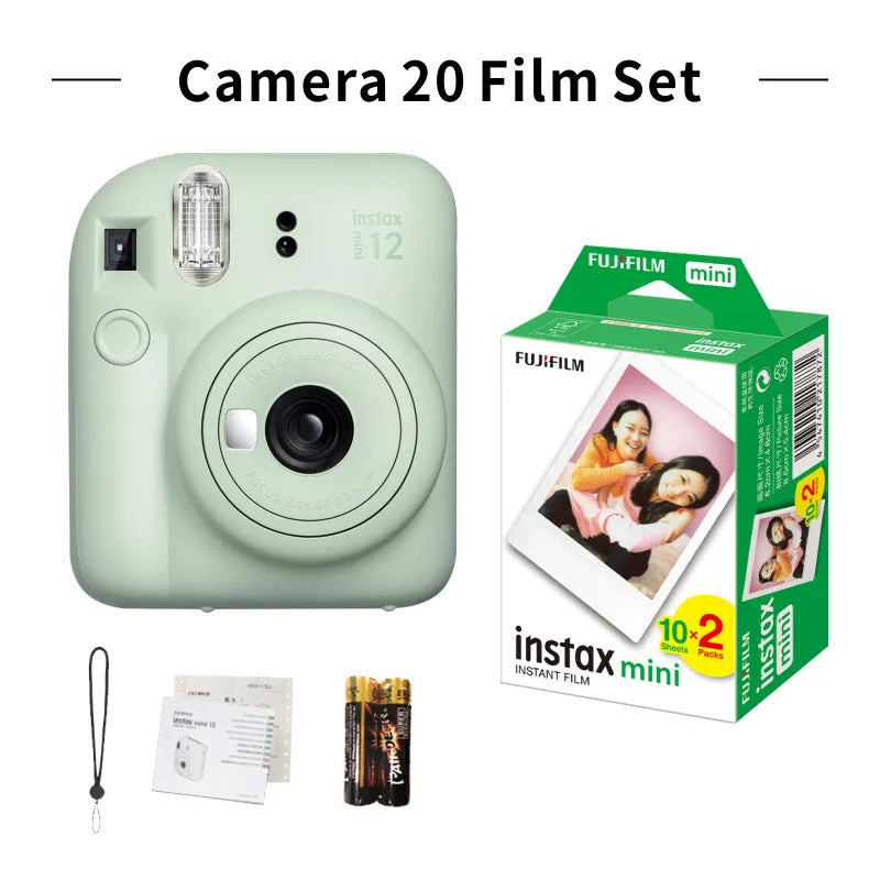 Original fujifilm instax mini 12 câmera instantânea com 20 folhas mini filme de papel câmera alça de ombro saco acessórios terno