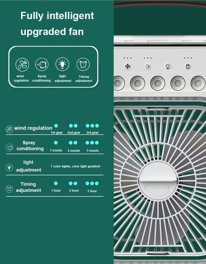 Portátil 3 em 1 ventilador de ar condicionado doméstico pequeno refrigerador de ar led luzes noturnas umidificador ajuste ar ventiladores domésticos