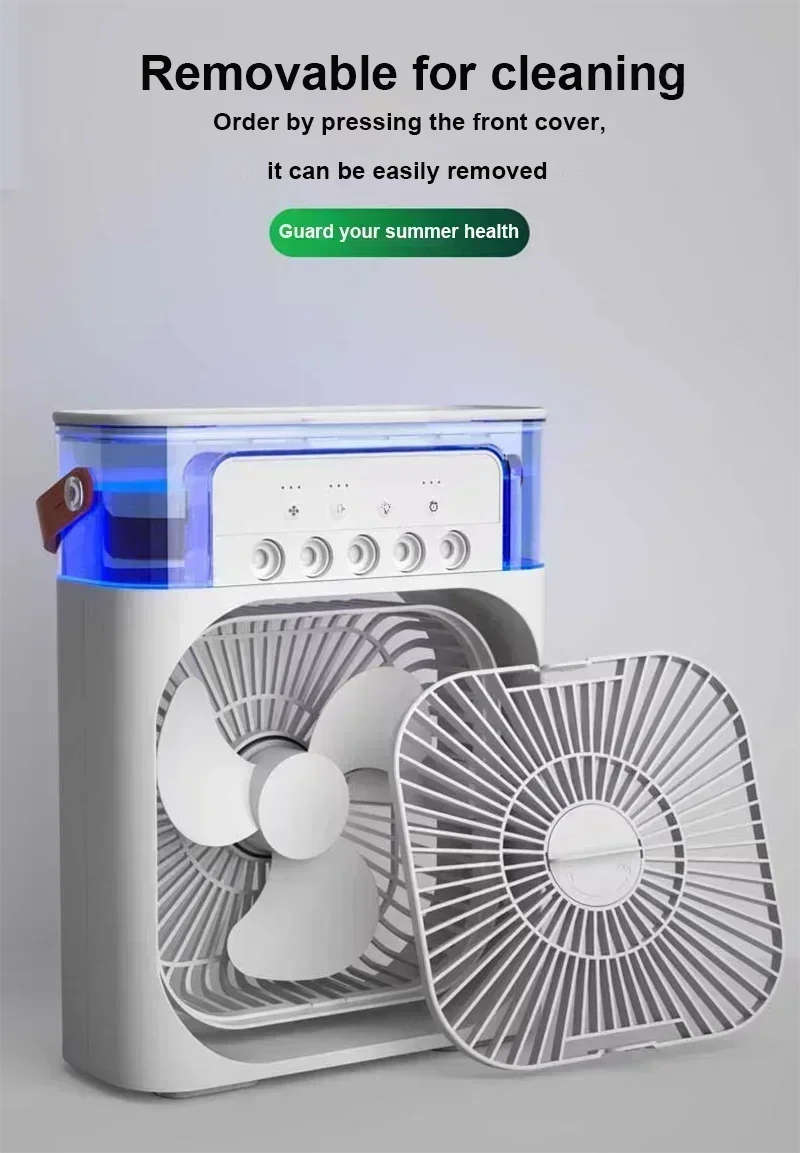 Portátil 3 em 1 ventilador de ar condicionado doméstico pequeno refrigerador de ar led luzes noturnas umidificador ajuste ar ventiladores domésticos