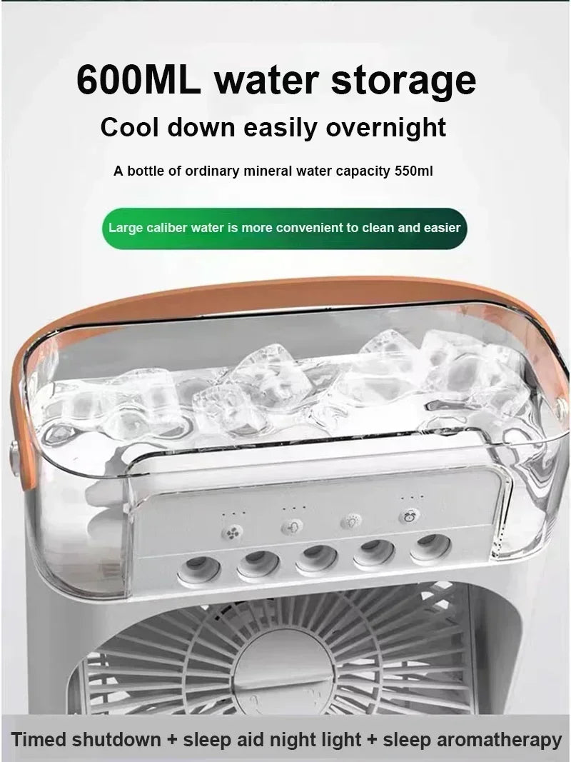 Portátil 3 em 1 ventilador de ar condicionado doméstico pequeno refrigerador de ar led luzes noturnas umidificador ajuste ar ventiladores domésticos