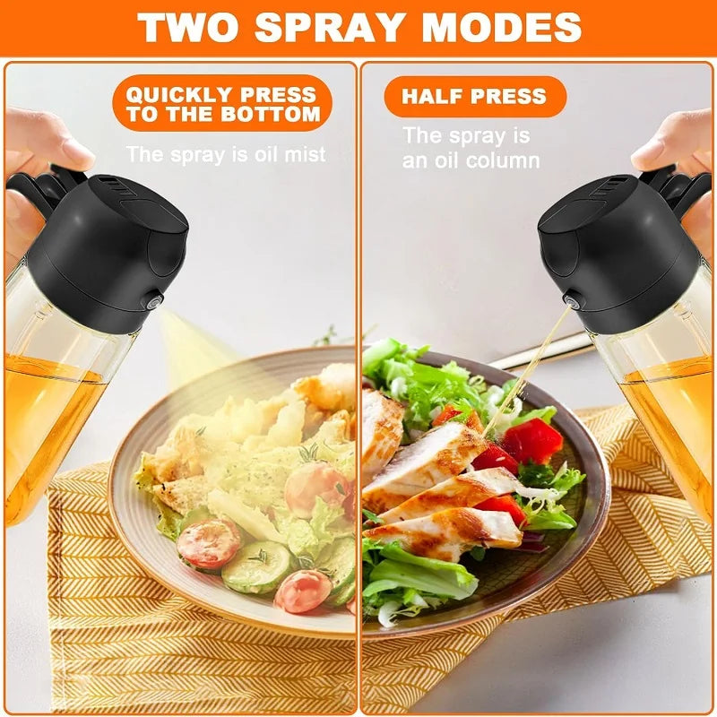 Dispenser 2 em 1 com Spray – Óleo, Vinagre e Molhos para Cozinha e Churrasco"