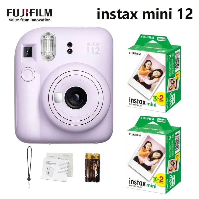 Original fujifilm instax mini 12 câmera instantânea com 20 folhas mini filme de papel câmera alça de ombro saco acessórios terno