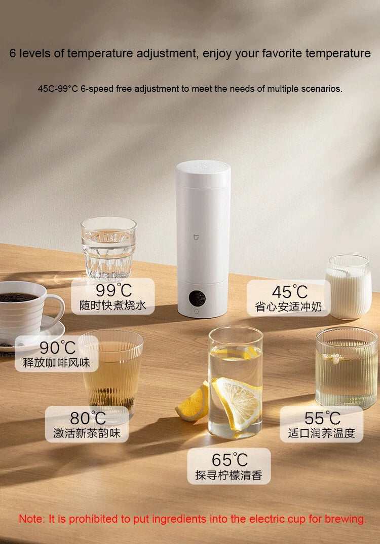 Xiaomi Mijia 2023: Chaleira Elétrica Portátil Inteligente 2 em 1 – Copo Térmico 350ml com Controle de Temperatura para Viagens